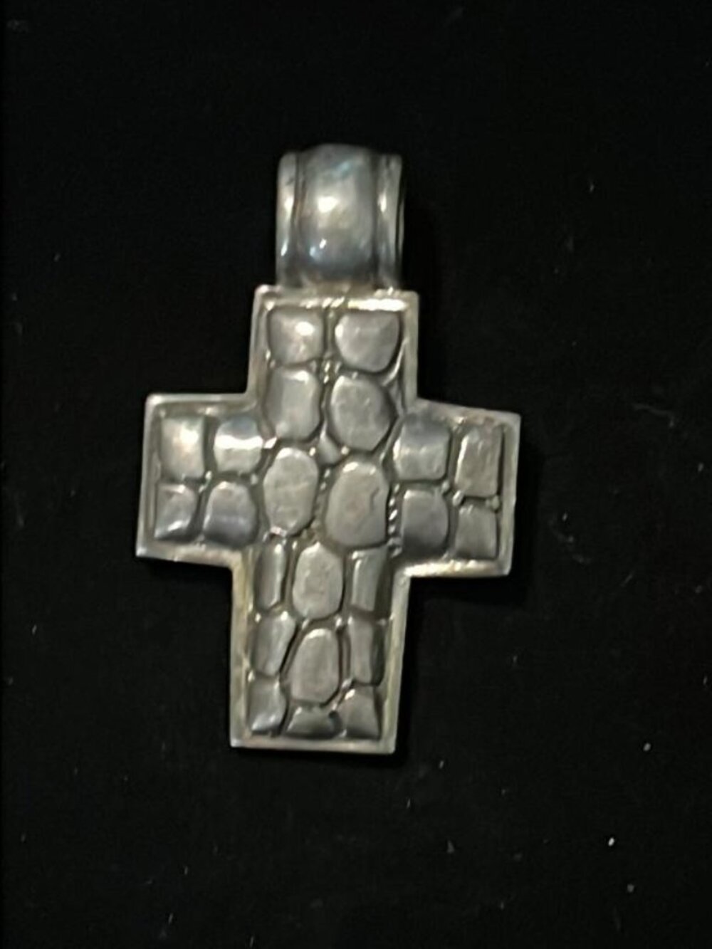 Vintage Sterling Silver Cross with Textured Pebble Design